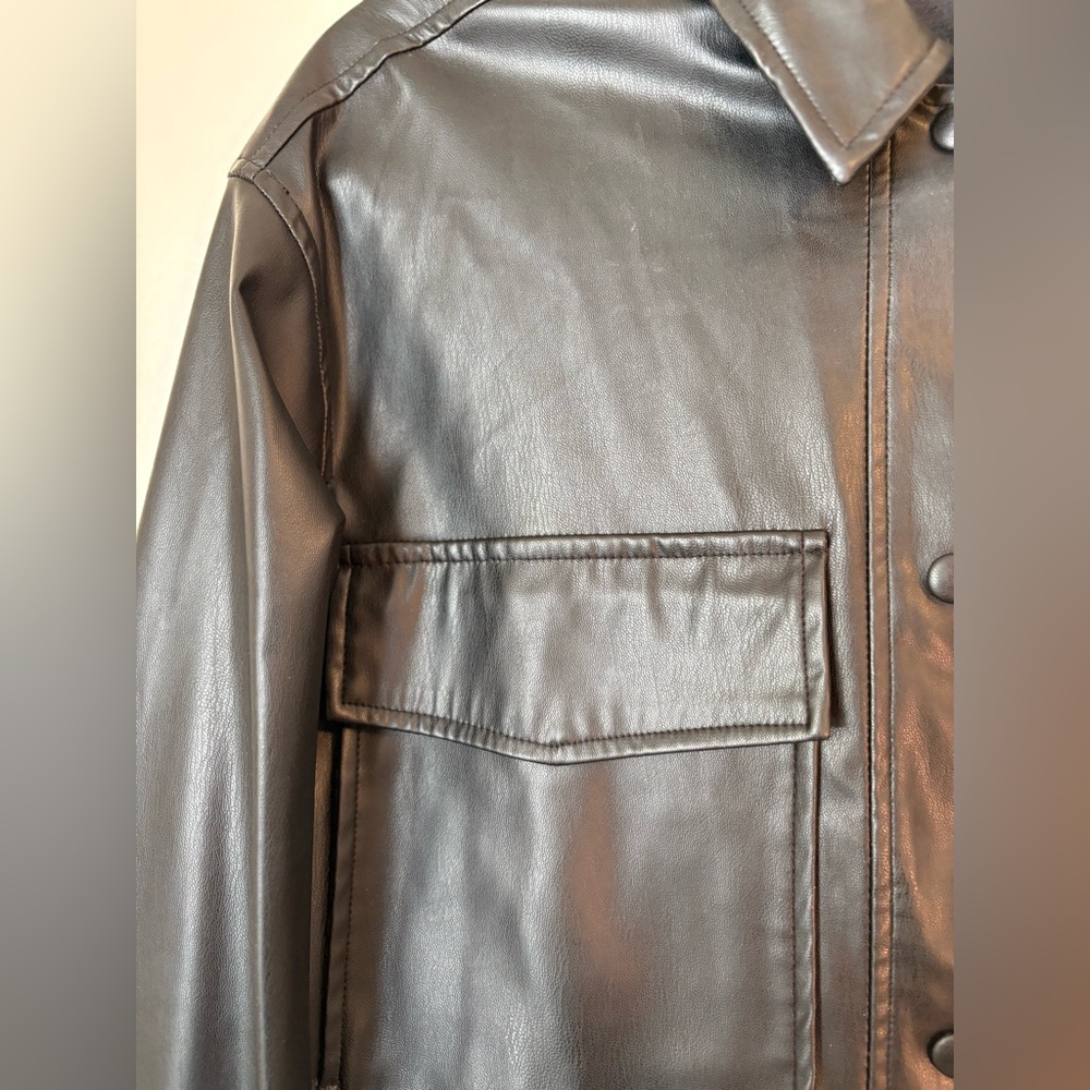 Zara Faux Leather Overshirt Black Oversized Snap - Picture 5 of 10